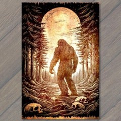 STICKER Bigfoot Walking Moonlit Forest Skulls Trees Mythical Creature Strange