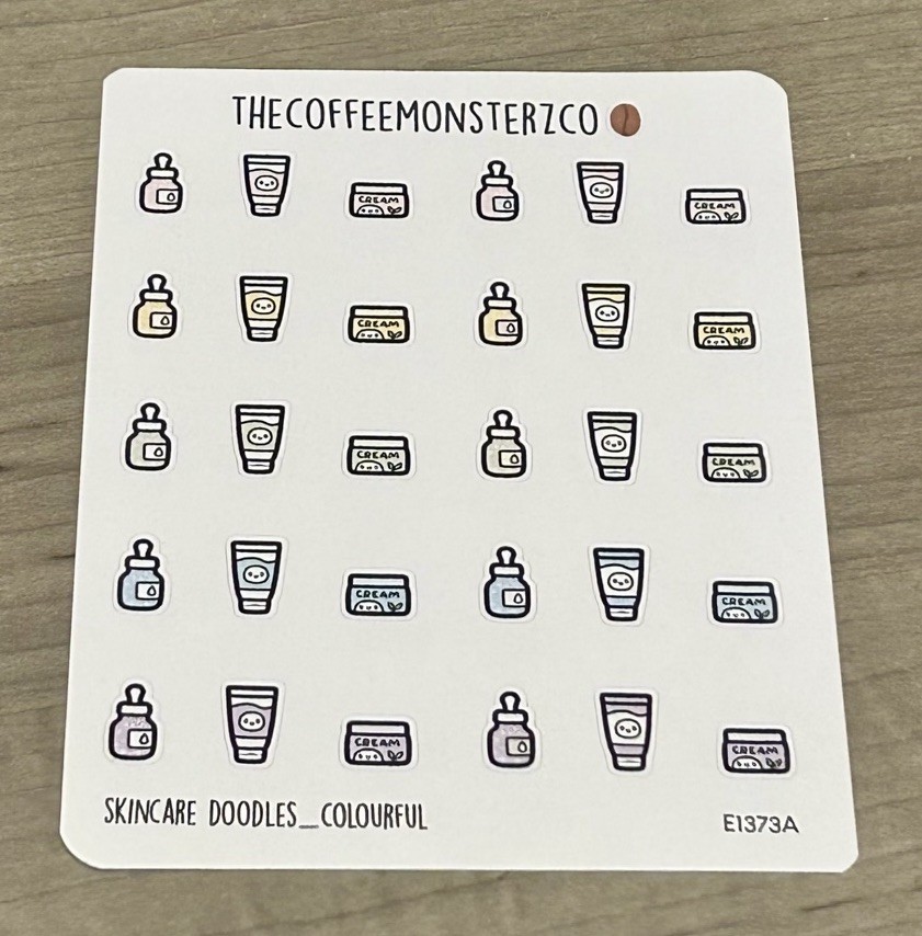 NEW TheCoffeeMonsterzCo Skincare Doodles Colourful Sticker Sheet TCMC Stickers
