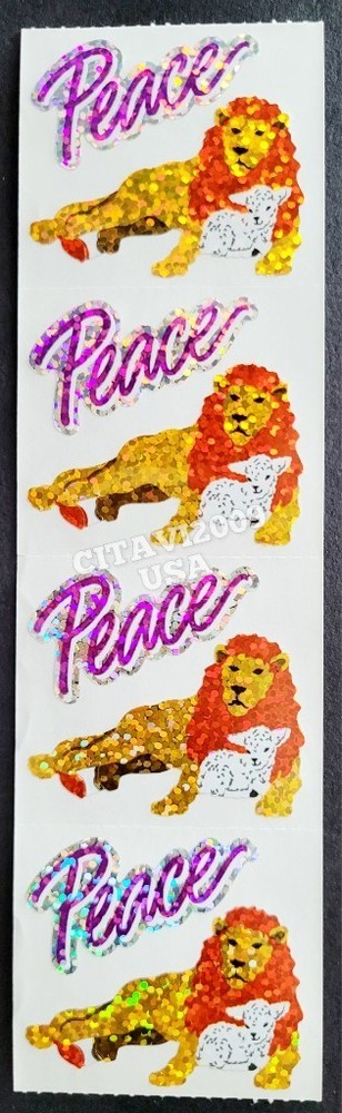 HAMBLY STUDIOS STICKERS PRISMATIC / GLITTER LION AND LAMB * PEACE * VINTAGE RARE