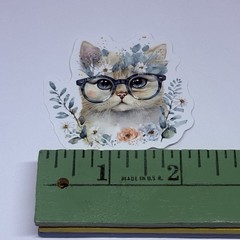 Cute Cat W/ Glasses Animal Sticker Vinyl Decal Journal Wall Decor Floral Art Tc6