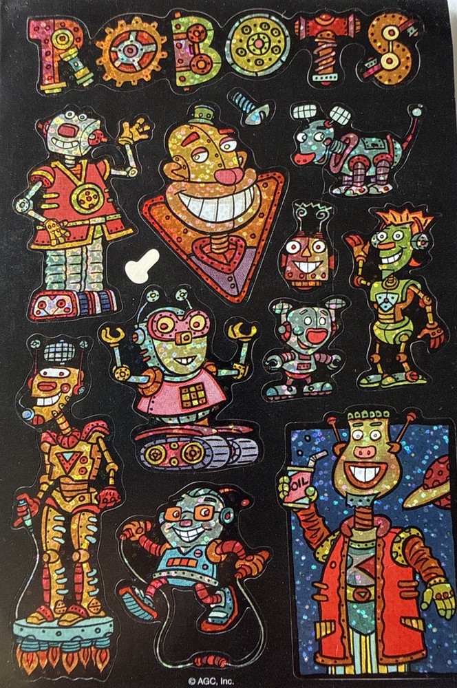 PRISMATIC ROBOTS Stickers (12pc)AGC•Gears•Beep-Bop •Metal•Screws•Cog•Card Making