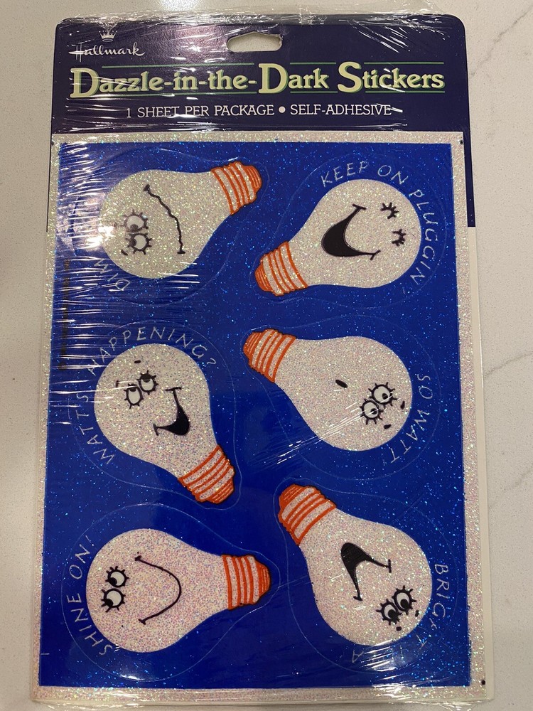 Vintage 80s Stickers Hallmark Dazzle In The Dark Glitter Glow In The Dark Sealed