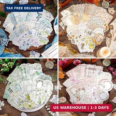 LIGHOON 400 Pcs Vintage Floral Scrapbook Paper, Floral Journaling Stickers Kit,