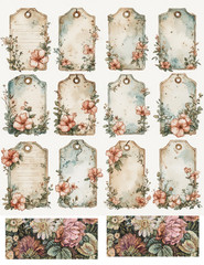 1 Pg Vtg Floral Tags For Card Toppers Junk Journal Supplies Scrapbook Ephemera