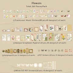 260 Pieces Vintage Scrapbook Supplies Pack Vintage Ephemera Bundle Junk Journal