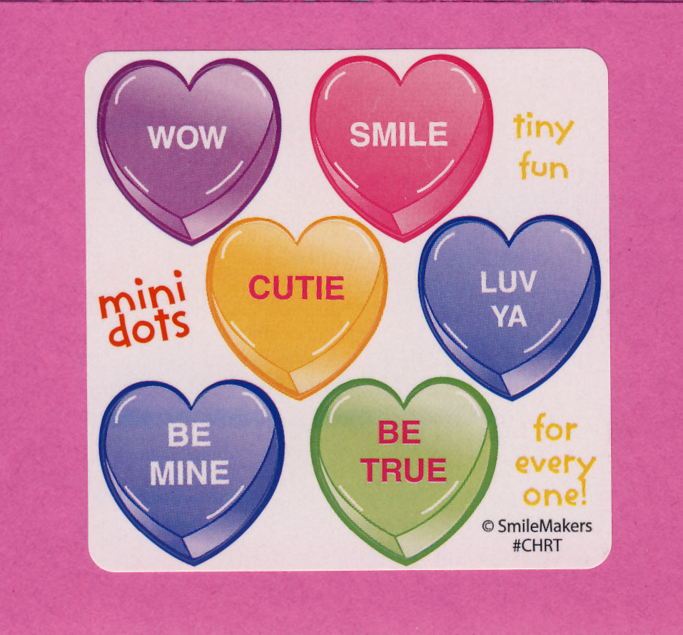 60 Candy Hearts Valentine’s Day Mini Stickers – Party Favors