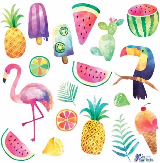 Violette Stickers Tropical Fruit Fun Crafts Planner Supply Scrapbook Flamingo