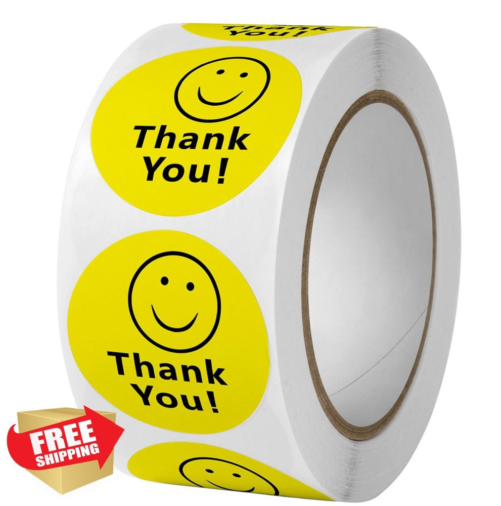 BLESS-VAST Thank You Stickers Yellow Smile 1 Inch 500 Pcs