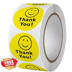 BLESS-VAST Thank You Stickers Yellow Smile 1 Inch 500 Pcs