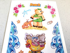 Freckle Press Beach Stickers 2001 Animal Palm Tree Elephant Pig Crab Waves 12″