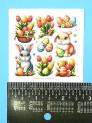 Easter Bunnies, Eggs, Yellow & Red Tulips Mini Stickers Sheet