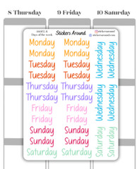 Rainbow Days of the Week Script Planner Sticker, Journaling Stickers