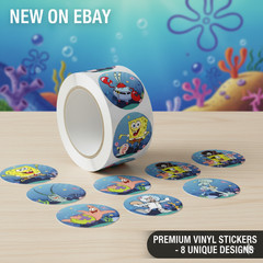 1000 (2 rolls) SpongeBob SquarePants Stickers Multi-Character ,500pcs/Rolls