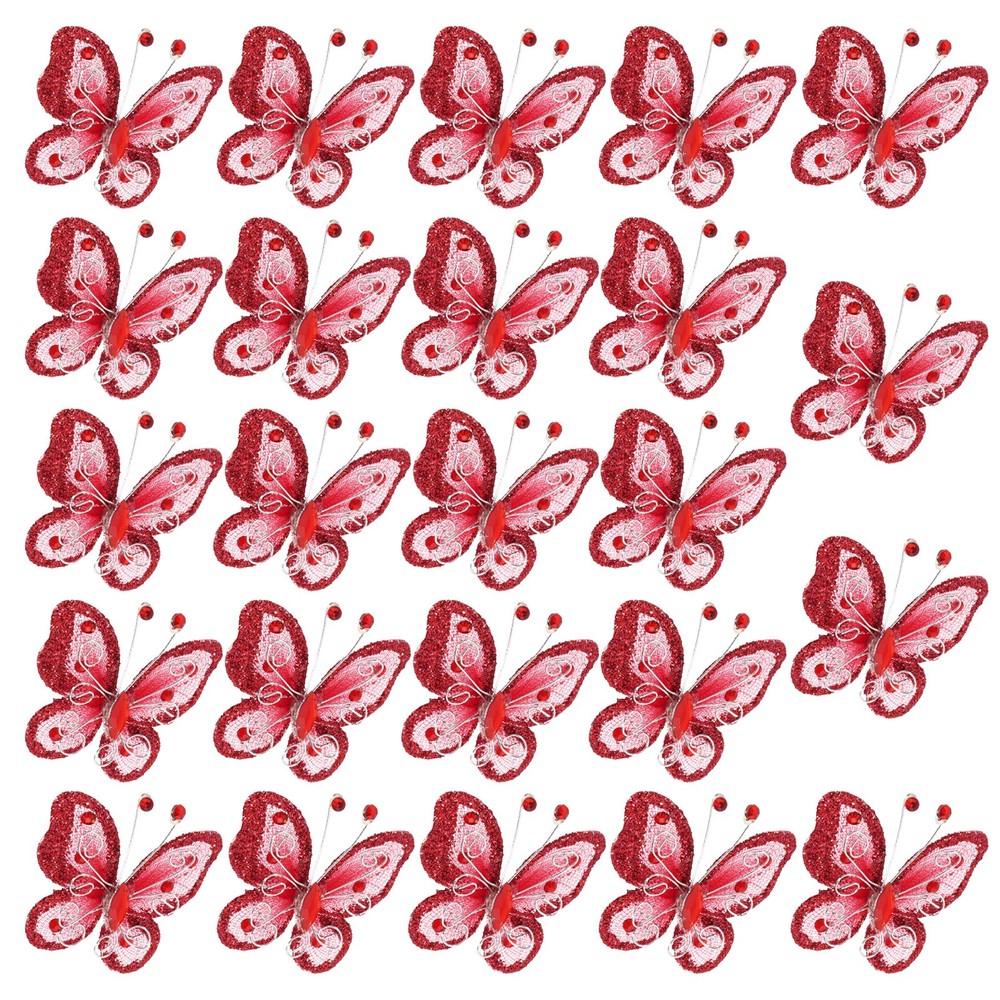 24Pcs Butterflies for Crafts, 2.2″ Organza Butterflies, Red