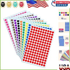 10 Assorted Colors 3000 Pack Round Stickers – Durable Self-Adhesive Labels