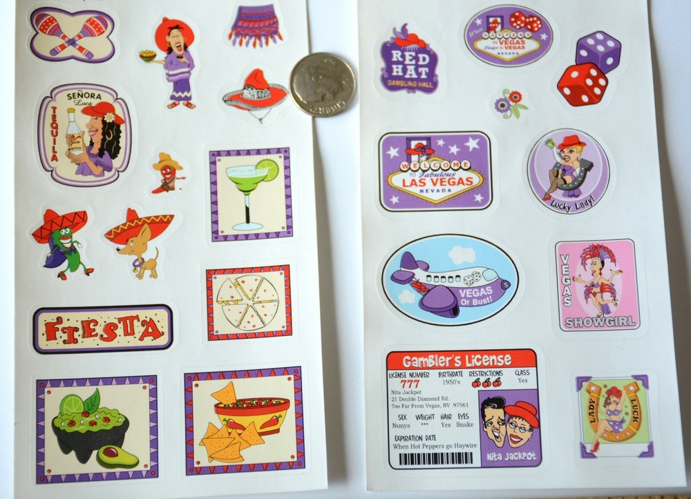 4 Sets ~ Novelty Red Hat Stickers / Small Calendar Stickers / Gambling or Fiesta