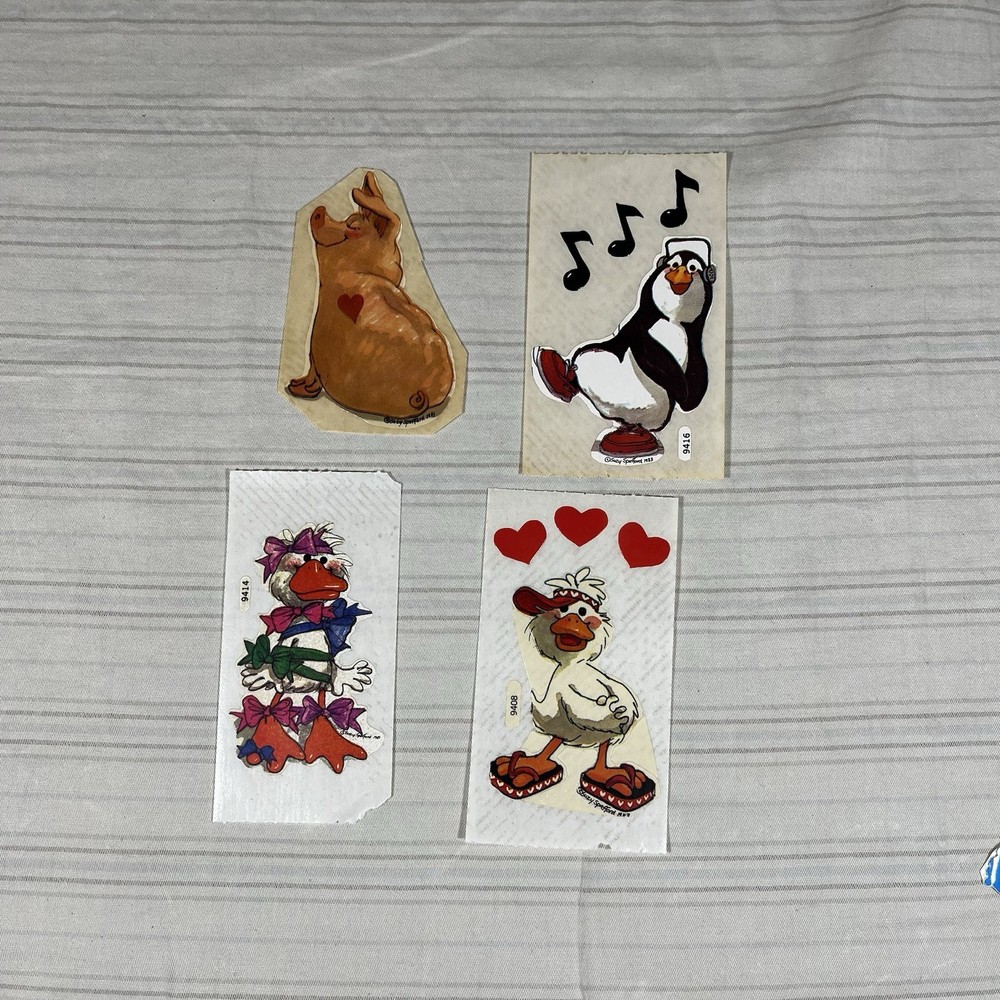 ’80s Vintage Stickers Suzy’s Zoo Penguin Duck Pig Hearts Bows Music