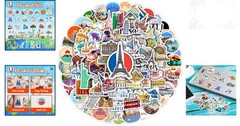 World Map Landmarks Stickers 100 Pcs Waterproof Vinyl Decals for Water Bottle…