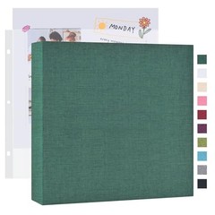 12×12 Large Scrapbook Photo Album 3 Ring Binder Linen Cover Dark Green 20 Pages