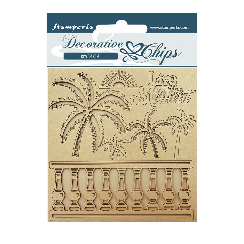 Stamperia DECORATIVE CHIPS – ACCENTS 5.5″ x 5.5″ – BLUE DREAM – PALMS, Balcony