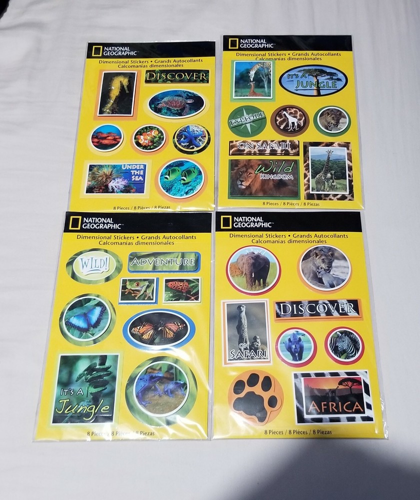 4 Packs National Geographic Dimensional Stickers 3-D Jungle Safari Wild Animals