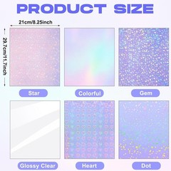 Colorful A4 Holographic Sticker Sheets – Waterproof & Easy to Use, 36 Pack
