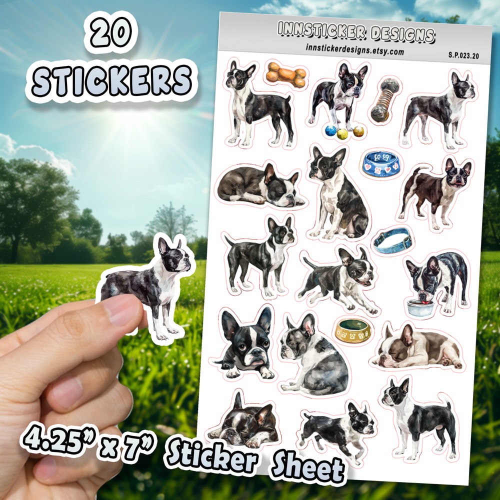 Boston Terrier Dog Stickers for Journals, Scrapbooks, Planners, Glossy, Matte