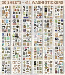 411 Vintage Washi Stickers & 20 Scrapbook Papers Ephemera for Junk Journals & Sc