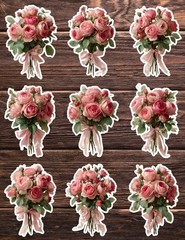 Pink Rose Bouquet Vinyl Die Cut Stickers Set Scrapbooking Laptop Water Bottle