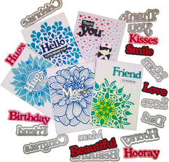 22PC Greeting Word Metal Die Cut with Shadow Frames Sentiments Diecut Greeting D
