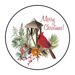 30 CHRISTMAS STICKERS ENVELOPE SEALS LABELS 1.5″ ROUND CARDINAL LANTERN PINE