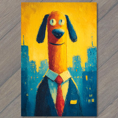 STICKER Funny Dog Suit Red Tie Yellow Sky Blue City Cartoon Style