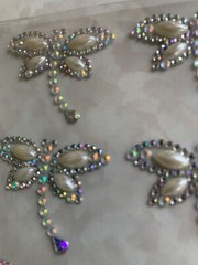 3D ADHESIVE GEMSTONE DRAGONFLIES CLEAR GEMSTONES & PEARLS 6 PCS