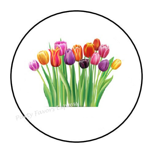 30 TULIPS ENVELOPE SEALS LABELS STICKERS PARTY FAVORS 1.5″ ROUND