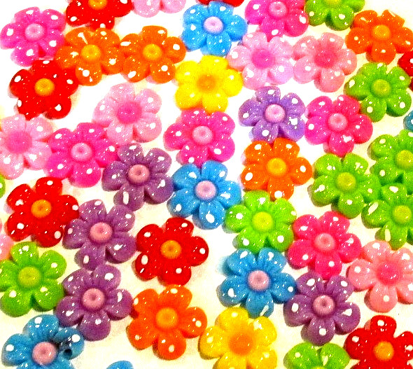 Lot of 50 Multicolor Flower Flatbacks For Crafting – NEW (#15)