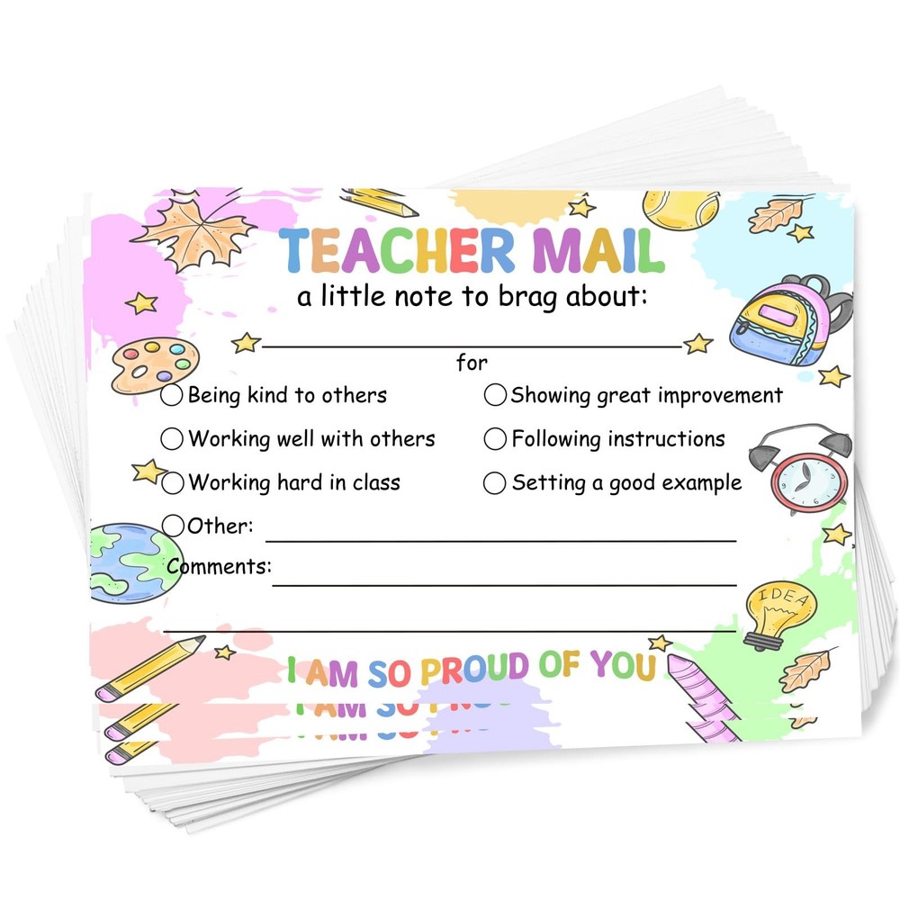 50PCS Teacher Mail Notices, Parents, Classroom Supplies, Positive Note Cards
