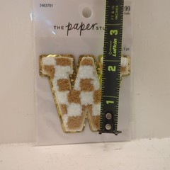 The Paper Studio Chenille W Brown White Checker Sticker Patch Alphabet Letter