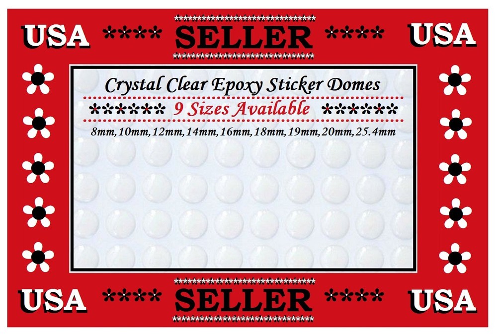 8mm 10mm 12mm 14mm 16mm 18mm 19mm 20mm 25.4mm 28MM Epoxy Sticker Domes 100 Each