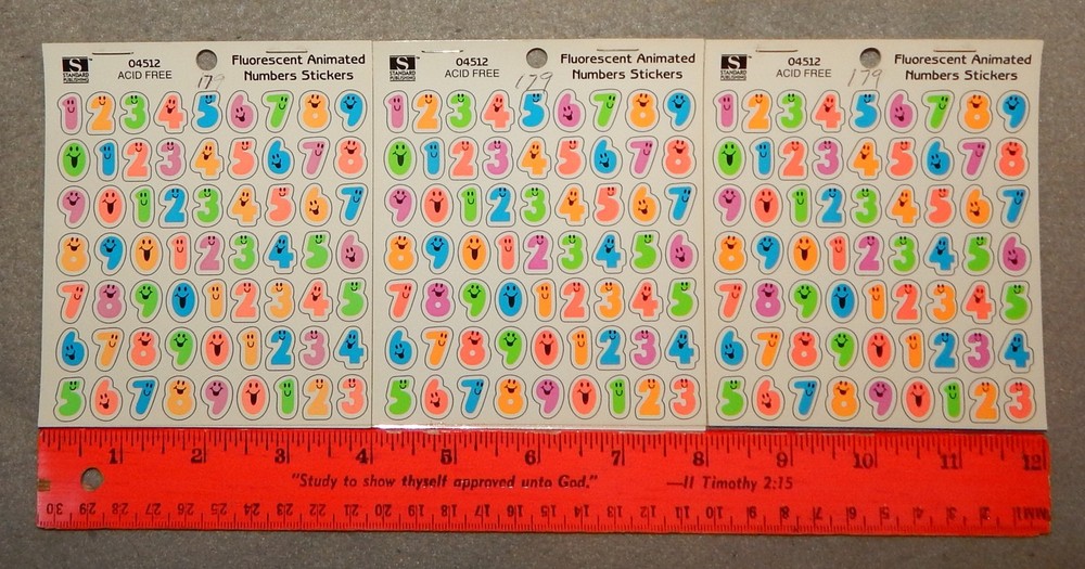 3 Packs Vintage Fluorescent Numbers Stickers (3/8″ x 1/2″) 1134 Stickers – new