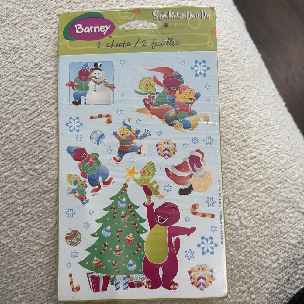 Vintage Barney Christmas Stickers 2001 American Greetings 2 Sheets Winter Snow