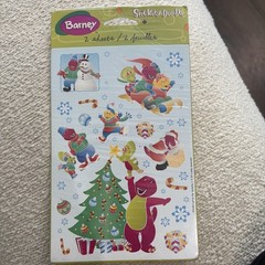 Vintage Barney Christmas Stickers 2001 American Greetings 2 Sheets Winter Snow