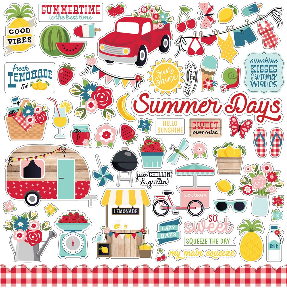 (1) 12×12 Sheet of Echo Park Paper A SLICE OF SUMMER Scrapbook Element Stickers