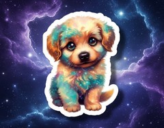 Galaxy Puppy Sticker Cosmic Dog Vinyl Decal – 3″ x 4″ Waterproof UV Resistant Gl