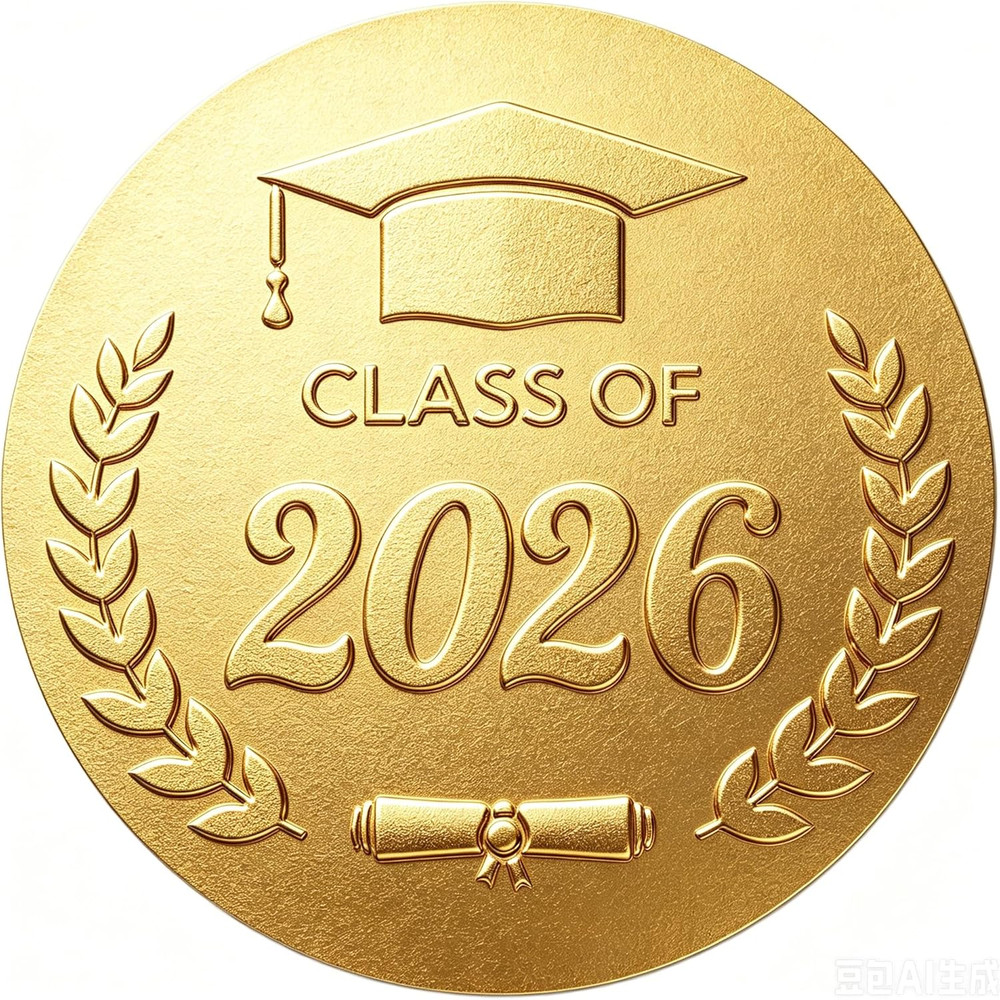 100Pcs Graduation Stickers – Gold Foil Embossed Class of 2026 Stickers 2 Inch Gr