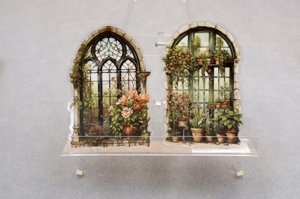 Flower Gothic style window PET stickers | green flower gate plant themed PET St