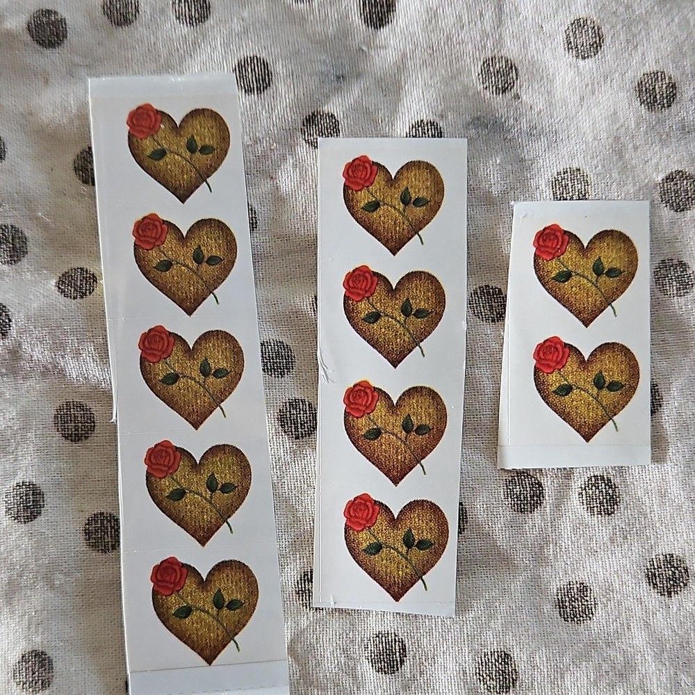 Heart & Rose Scrapbooking Stickers, Brown Red Green Heart Roses