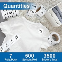 3500 Pcs 1 Inch Size Stickers for Clothing XS-XXXL, Self Adhesive Clothing Sh…