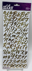 NOS Sticko Alphanumeric Stickers Brush Stroke Gold Script Metallic 82 Pieces