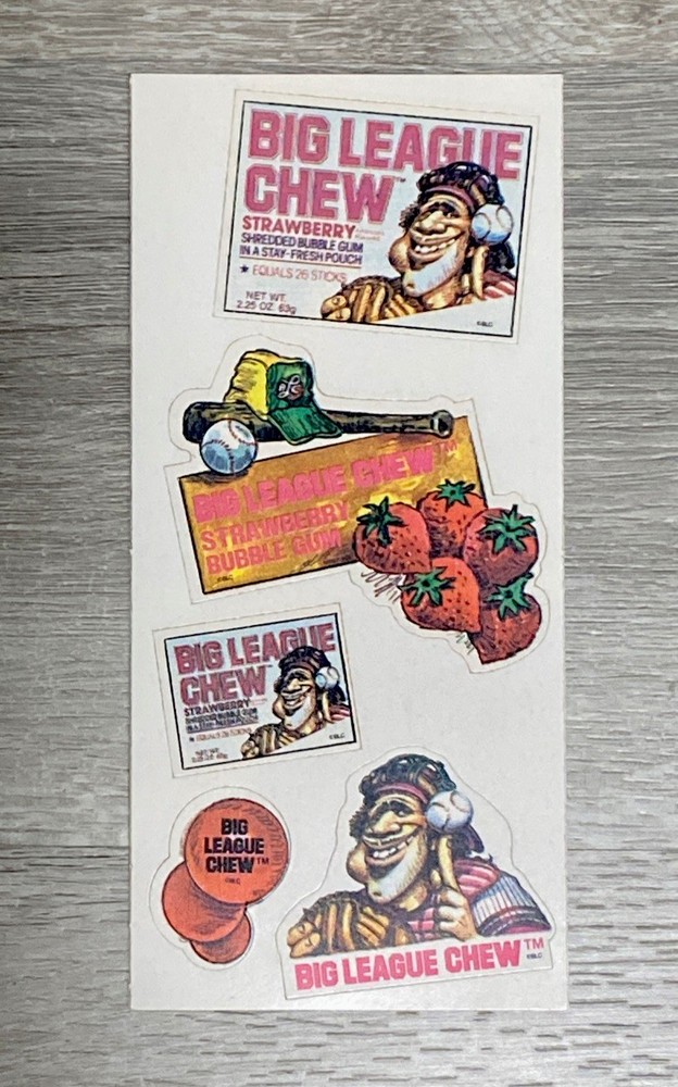 Vintage Matte Strawberry BIG LEAGUE CHEW Scratch & Sniff Stickers.. Gordy