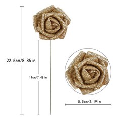 IPOPU Foam Gold Roses,50pcs Glitter Roses Gold Flowers Gold Roses with Stems …